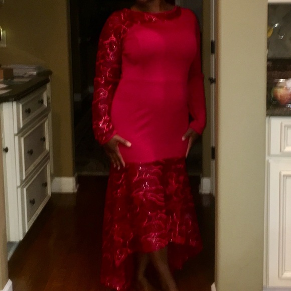 Faithful Ministries, Co. & Works NWT Unique red gown, sheer sleeve & bottom - Picture 3 of 6